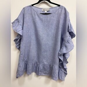 Sara Campbell Ruffled Sleeve Blouse - Light Blue, EUC.